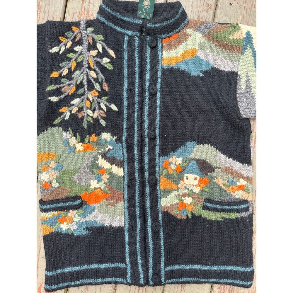 Vintage 80's Dobrila Cardigan Women's Wool Sweater coat handknit tree Oversized - Picture 4 of 16